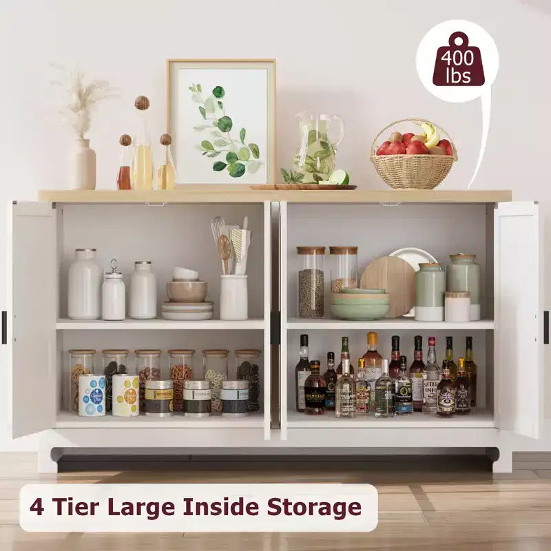 Madia in Rattan da 100 cm con 4 Ante - Credenza Moderna per Sala da Pranzo, Mobile Multifunzione per Angolo Caffè e Consolle da Ingresso per Cucina e Soggiorno