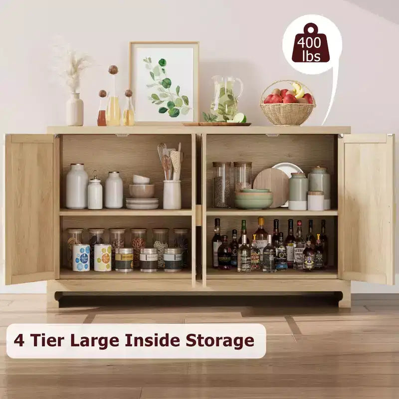 Madia in Rattan da 100 cm con 4 Ante - Credenza Moderna per Sala da Pranzo, Mobile Multifunzione per Angolo Caffè e Consolle da Ingresso per Cucina e Soggiorno