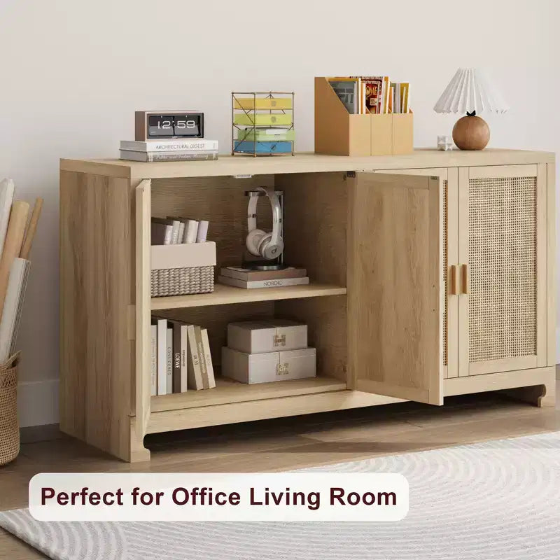 Madia in Rattan da 100 cm con 4 Ante - Credenza Moderna per Sala da Pranzo, Mobile Multifunzione per Angolo Caffè e Consolle da Ingresso per Cucina e Soggiorno
