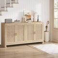 40 Rattan Buffet Cabinet with 4 Doors - Modern Sideboard for Dining Room, Multifunctional Coffee Bar & Entryway Console for Kitchen & Living Room