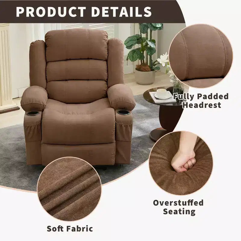 COZONY Poltrona reclinabile a dondolo ampia per adulti, poltrona lounge manuale oversize con braccioli, schienale, 2 portabicchieri e tasca laterale per soggiorno