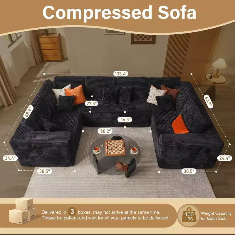 Divano componibile a sezione a U HOMLUX, divani moderni minimalisti con seduta profonda 68,5 cm per soggiorno, Stile 2