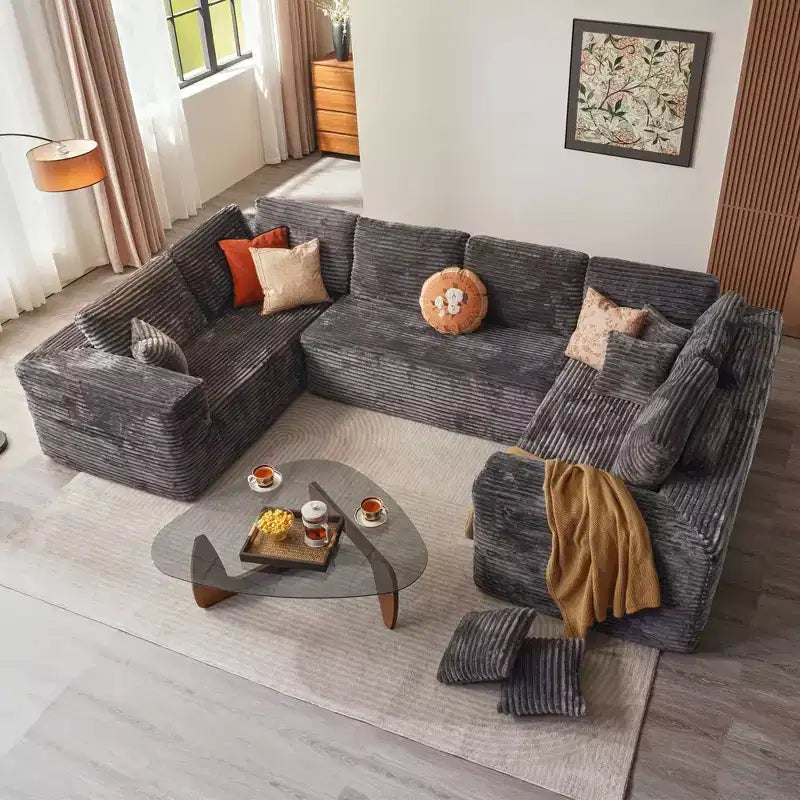 Divano componibile a sezione a U HOMLUX, divani moderni minimalisti con seduta profonda 68,5 cm per soggiorno, Stile 2