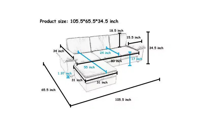 Divano componibile moderno a L in velluto a 4 posti convertibile Cleo 105,5'' di GDFStudio