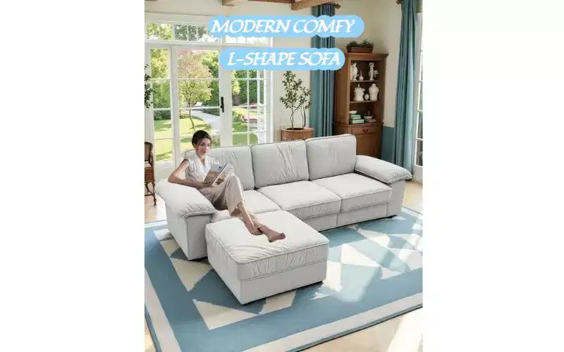 Divano componibile moderno a L in velluto a 4 posti convertibile Cleo 105,5'' di GDFStudio