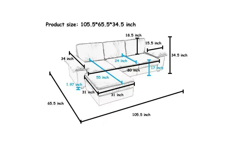 Divano componibile moderno a L in velluto a 4 posti convertibile Cleo 105,5'' di GDFStudio