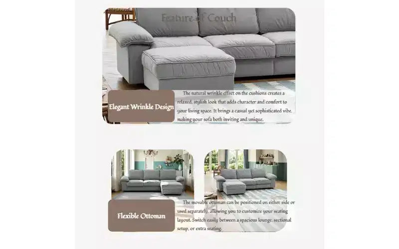 Divano componibile moderno a L in velluto a 4 posti convertibile Cleo 105,5'' di GDFStudio