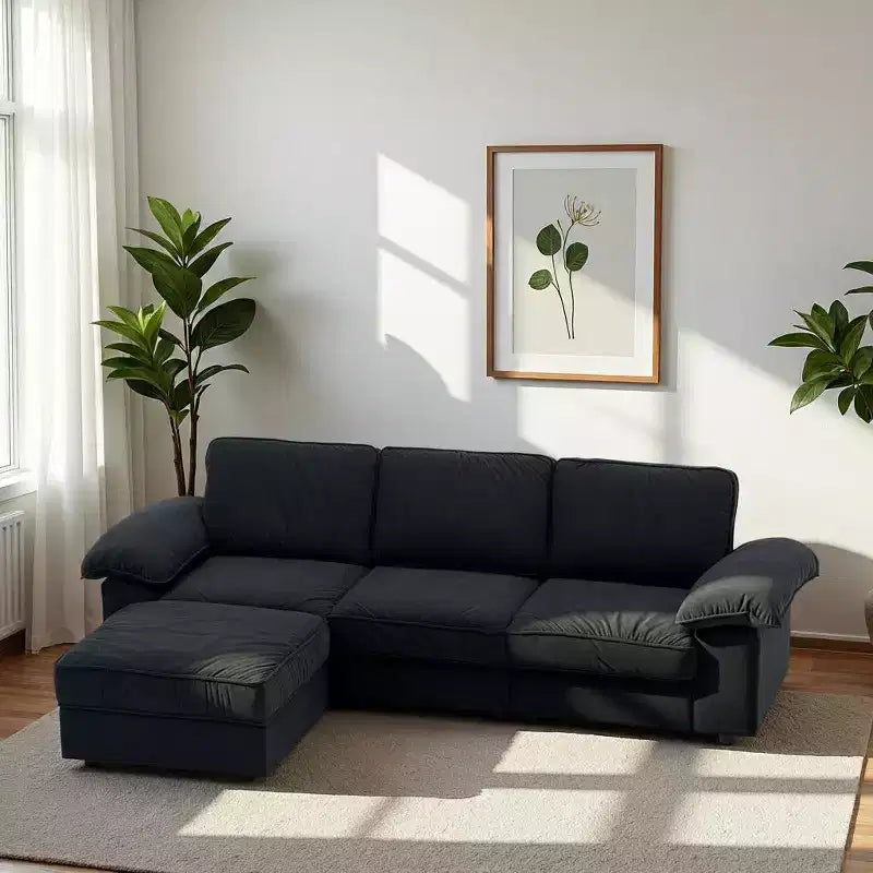 GDFStudio Cleo 105.5'' Modern Convertible L-Shaped 4-Seater Velvet Upholstered Sectional Sofa