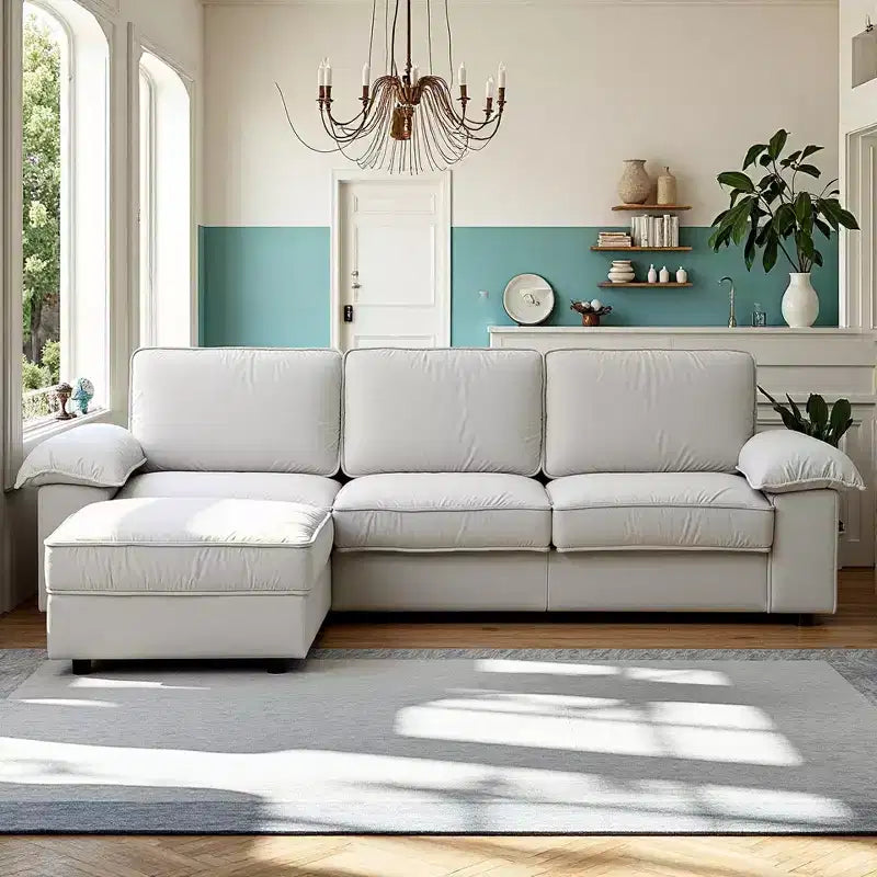 Divano componibile moderno a L in velluto a 4 posti convertibile Cleo 105,5'' di GDFStudio