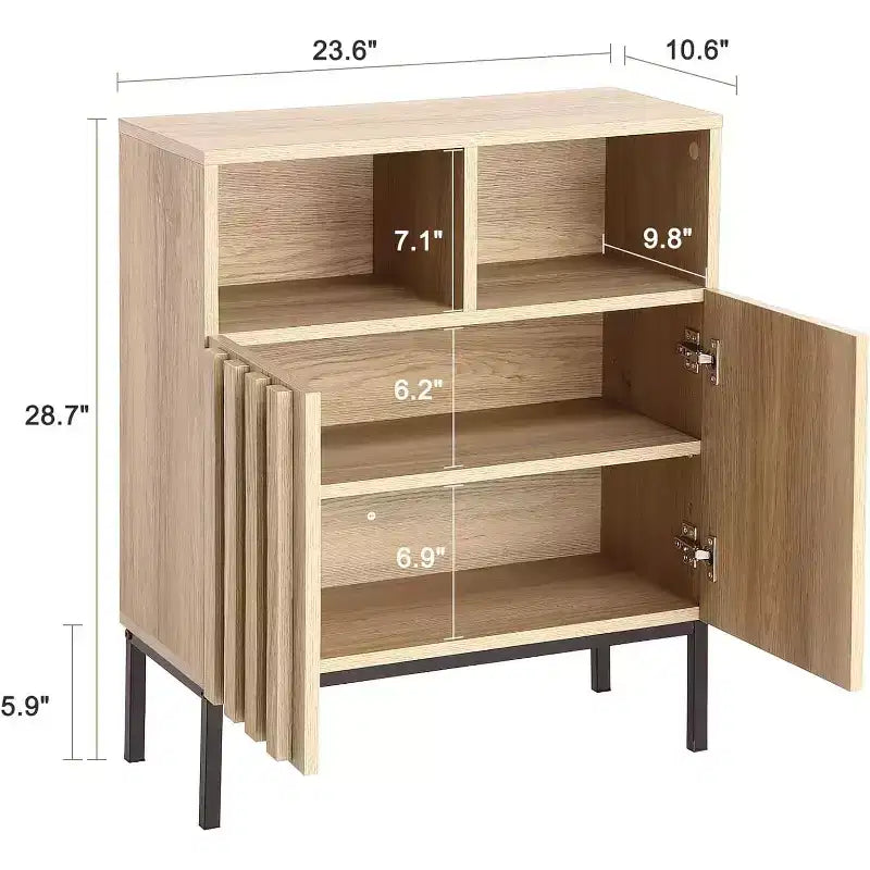 23.6 Credenza scanalata con armadietto contenitore, credenza buffet con anta a pannelli scanalati e gambe in metallo