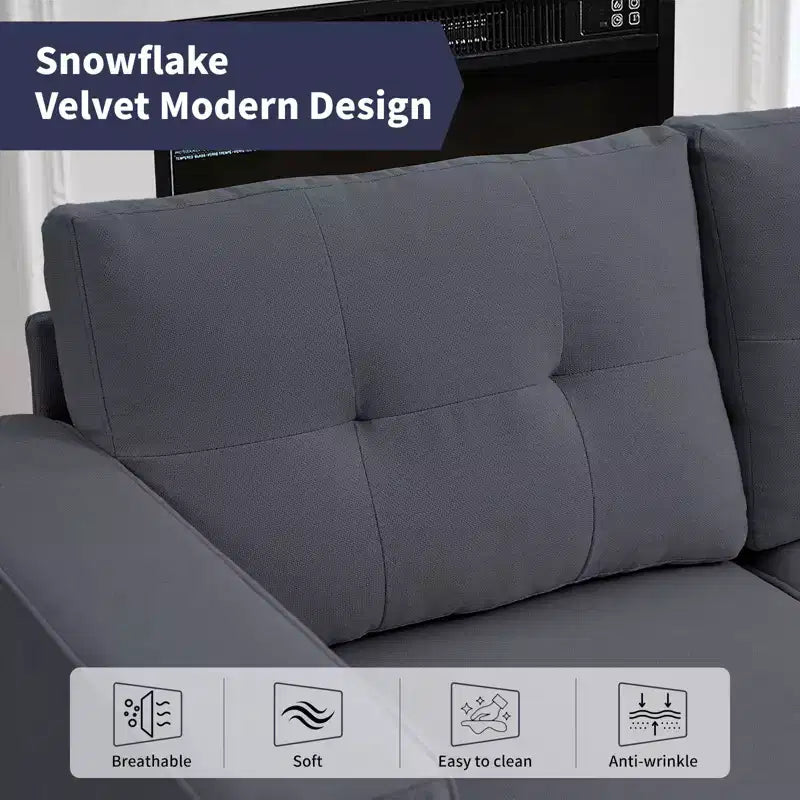 Mjkone 108Divano Sezionale Modulare Oversize in Velluto Fiocco di Neve, Divani Sezionali a L con Tasca Laterale, Divano Angolare Grande a 6 Posti