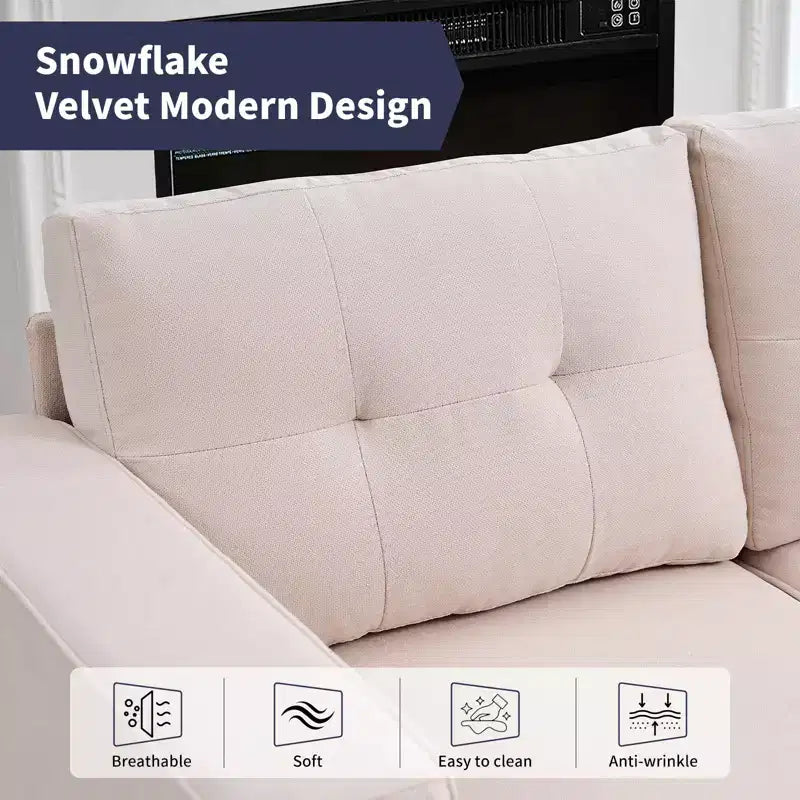 Mjkone 108Divano Sezionale Modulare Oversize in Velluto Fiocco di Neve, Divani Sezionali a L con Tasca Laterale, Divano Angolare Grande a 6 Posti