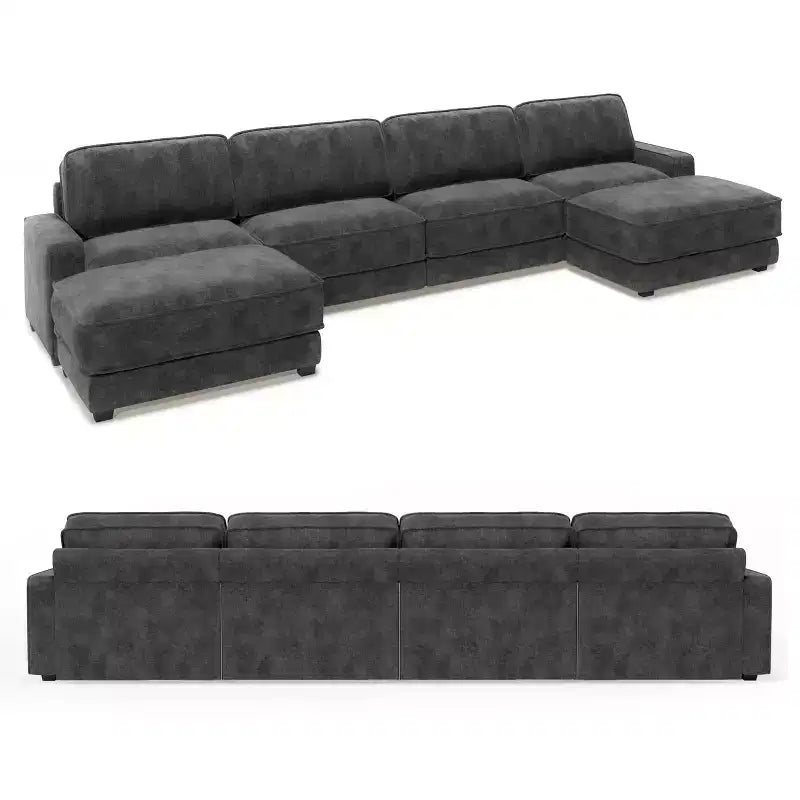 Divano Sezionale Modulare Oversize Dyonery 160, Divano Comodo a U a 6 Posti con 2 Cuscini e 2 Pouf Mobili, Ciniglia