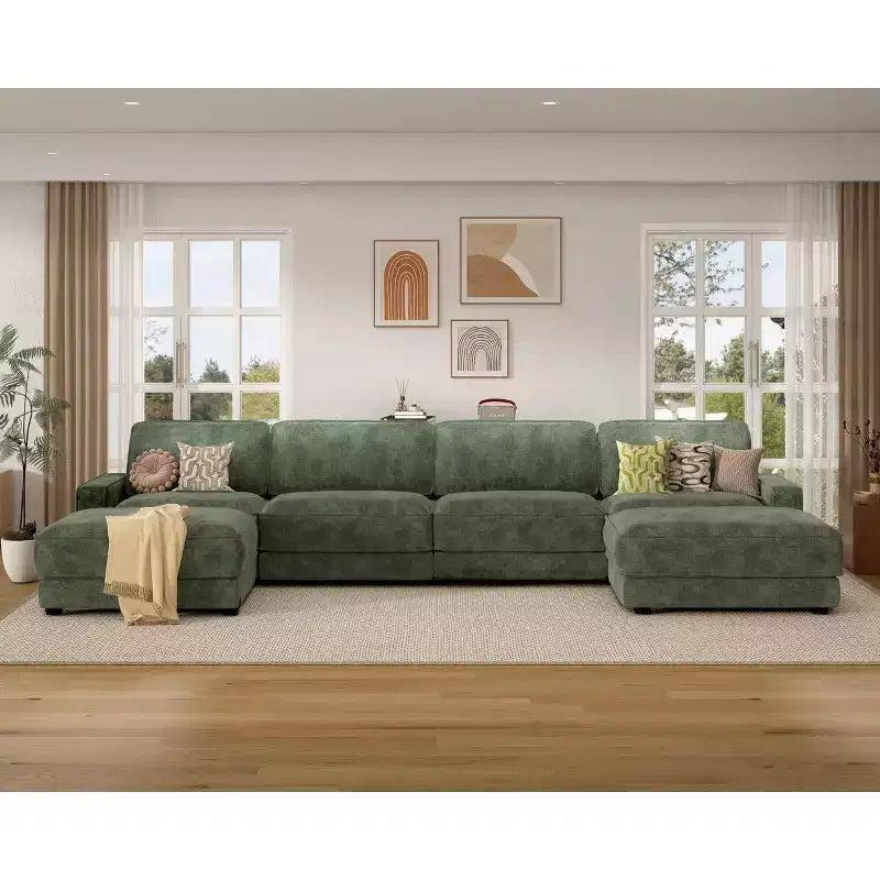 Canapé sectionnel modulaire surdimensionné Dyonery 160, ensemble de canapés confortables en forme de U de 6 places avec 2 oreillers et 2 poufs mobiles, en chenille