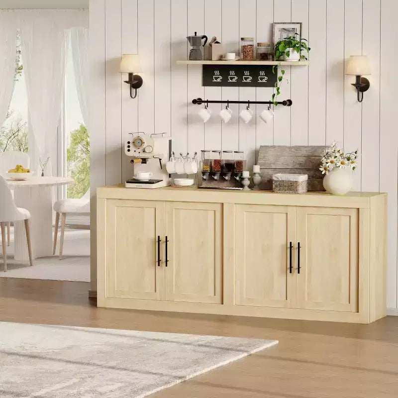 Credenza con Contenitore, Mobile Bar Moderno con 4 Ante in Legno, Tavolo da Buffet da Cucina per Sala da Pranzo, Porta TV per TV da 50-80 Pollici