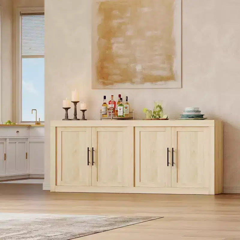 Credenza con Contenitore, Mobile Bar Moderno con 4 Ante in Legno, Tavolo da Buffet da Cucina per Sala da Pranzo, Porta TV per TV da 50-80 Pollici
