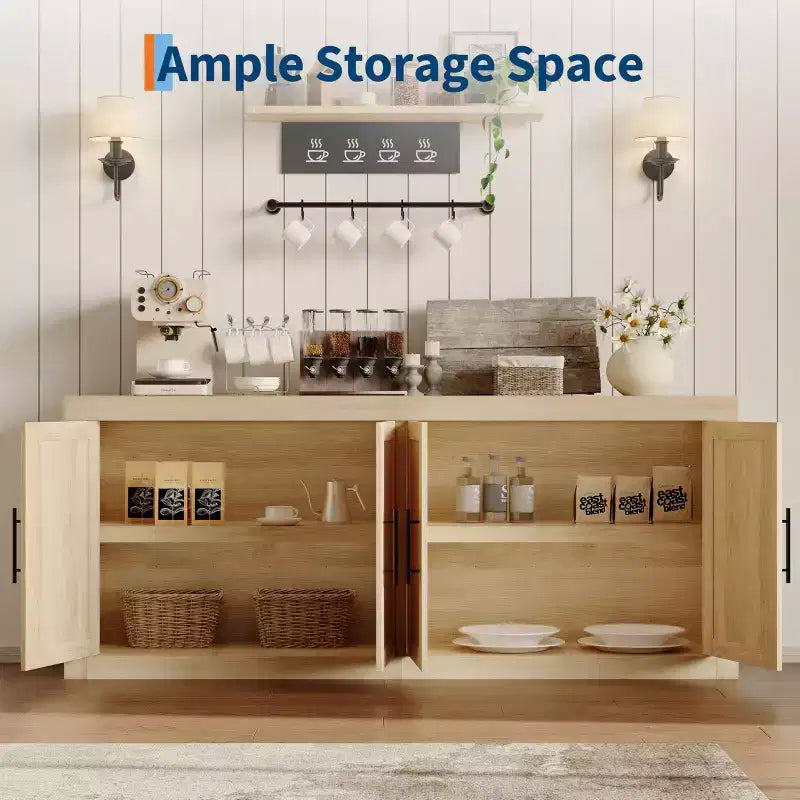 Credenza con Contenitore, Mobile Bar Moderno con 4 Ante in Legno, Tavolo da Buffet da Cucina per Sala da Pranzo, Porta TV per TV da 50-80 Pollici