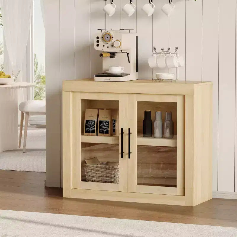 Credenza con Contenitore, Mobile Bar Moderno con 4 Ante in Legno, Tavolo da Buffet da Cucina per Sala da Pranzo, Porta TV per TV da 50-80 Pollici