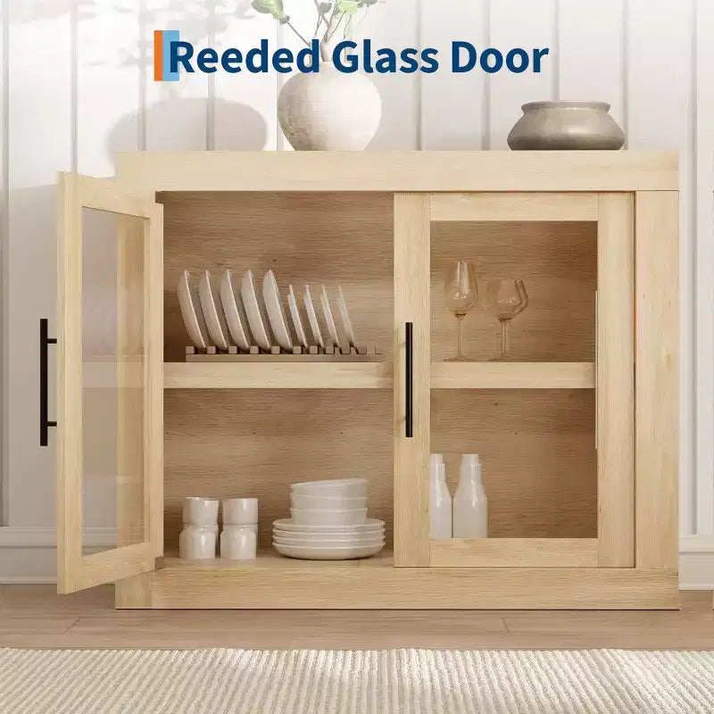 Credenza con Contenitore, Mobile Bar Moderno con 4 Ante in Legno, Tavolo da Buffet da Cucina per Sala da Pranzo, Porta TV per TV da 50-80 Pollici