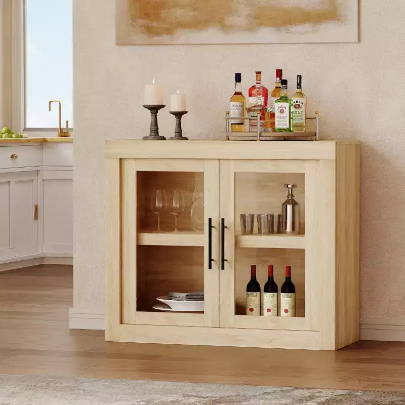 Credenza con Contenitore, Mobile Bar Moderno con 4 Ante in Legno, Tavolo da Buffet da Cucina per Sala da Pranzo, Porta TV per TV da 50-80 Pollici