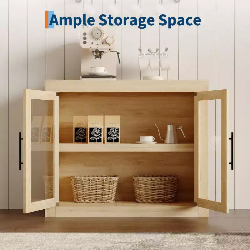Credenza con Contenitore, Mobile Bar Moderno con 4 Ante in Legno, Tavolo da Buffet da Cucina per Sala da Pranzo, Porta TV per TV da 50-80 Pollici