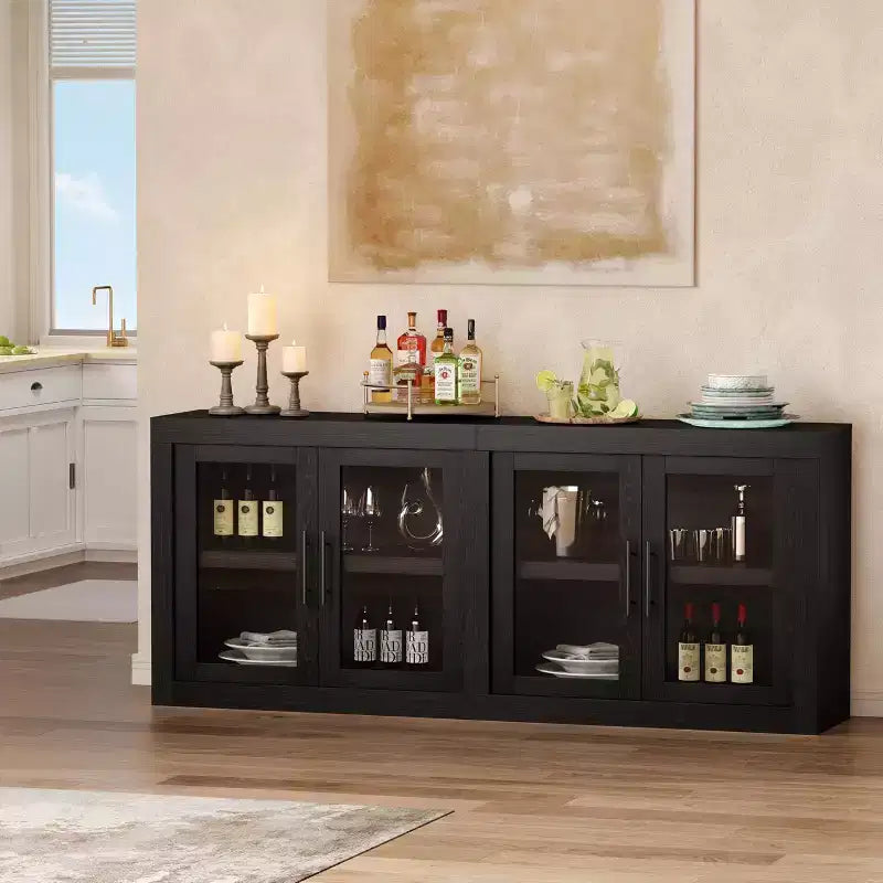 Credenza con Contenitore, Mobile Bar Moderno con 4 Ante in Legno, Tavolo da Buffet da Cucina per Sala da Pranzo, Porta TV per TV da 50-80 Pollici