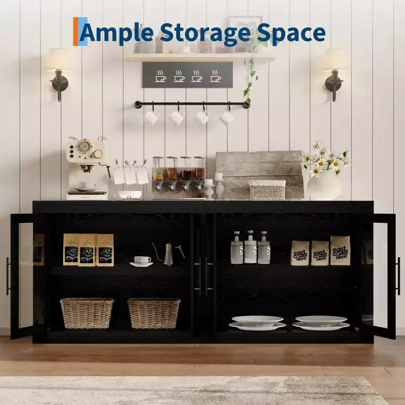 Credenza con Contenitore, Mobile Bar Moderno con 4 Ante in Legno, Tavolo da Buffet da Cucina per Sala da Pranzo, Porta TV per TV da 50-80 Pollici
