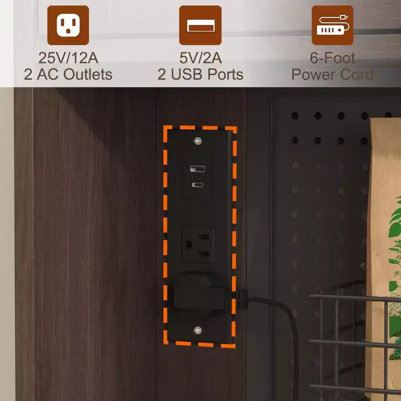 SOLACE FURNITURE 71 Mobile Dispensa, Armadietto da Cucina con Stazione di Ricarica, Credenza Cucina con Pannello Forato e Luce LED