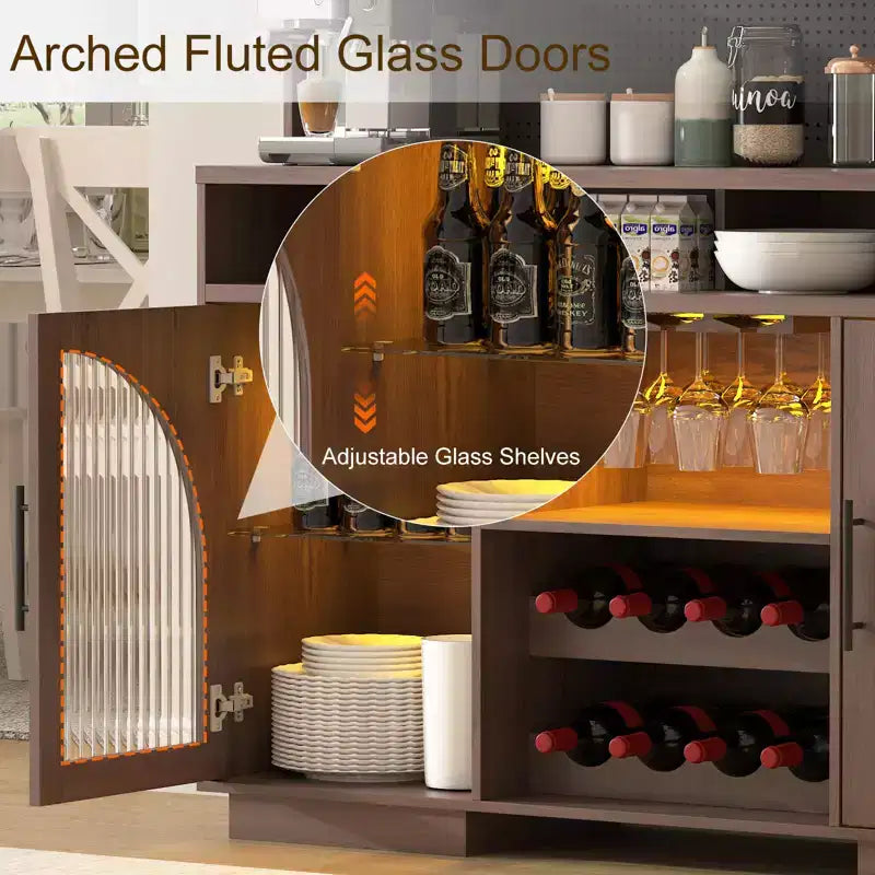 SOLACE FURNITURE 71 Mobile Dispensa, Armadietto da Cucina con Stazione di Ricarica, Credenza Cucina con Pannello Forato e Luce LED