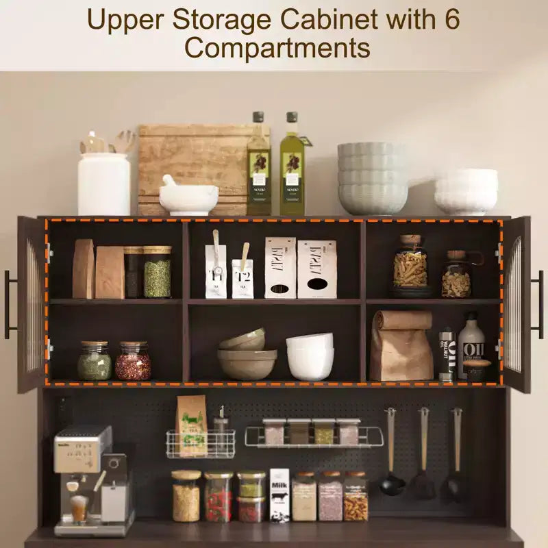 SOLACE FURNITURE 71 Mobile Dispensa, Armadietto da Cucina con Stazione di Ricarica, Credenza Cucina con Pannello Forato e Luce LED
