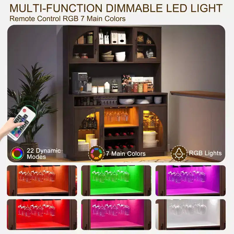 SOLACE FURNITURE 71 Mobile Dispensa, Armadietto da Cucina con Stazione di Ricarica, Credenza Cucina con Pannello Forato e Luce LED