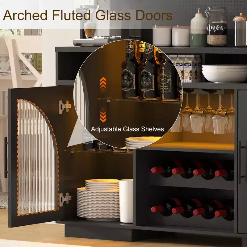 SOLACE FURNITURE 71 Mobile Dispensa, Armadietto da Cucina con Stazione di Ricarica, Credenza Cucina con Pannello Forato e Luce LED