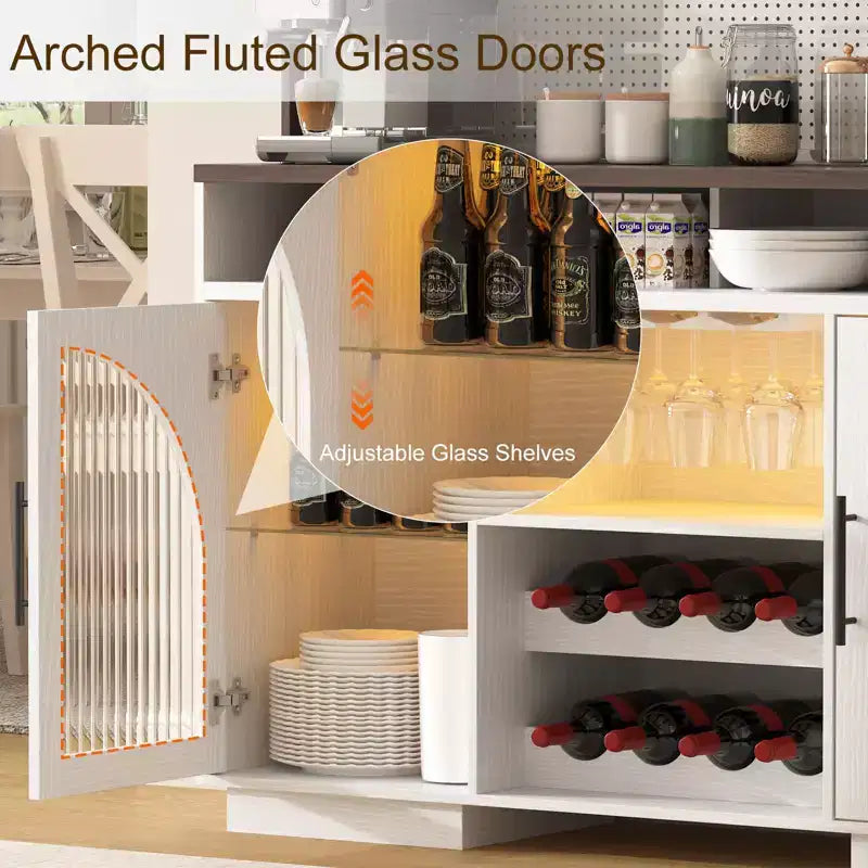 SOLACE FURNITURE 71 Mobile Dispensa, Armadietto da Cucina con Stazione di Ricarica, Credenza Cucina con Pannello Forato e Luce LED