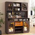 SOLACE FURNITURE 71 Pantry Cabinet, Kitchen Cabinet with Charging Station, Kitchen Hutch Storage with Pegboard and LED Light
