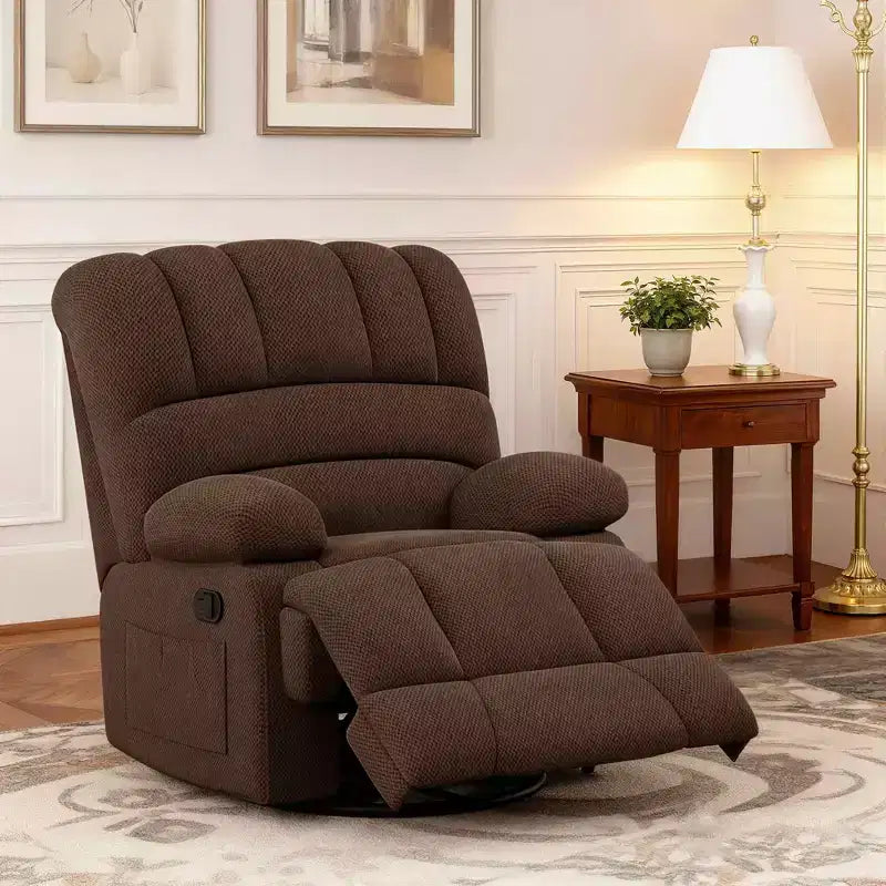 MAYEERTY Poltrona Reclinabile Girevole a Dondolo Oversize in Velluto, Color Cioccolato, per Adulti, Perfetta per il Soggiorno
