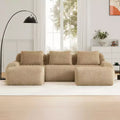 114 U-Shaped Modular Sofa Flannelette 3-Seater Ottoman Buckle No Assembly Light Camel