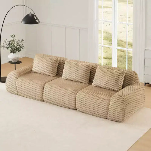 Divano Sezionale Modulare 114 Flannelette 3 Posti Seduta Profonda Fibbie Nessun Montaggio Cammello Chiaro