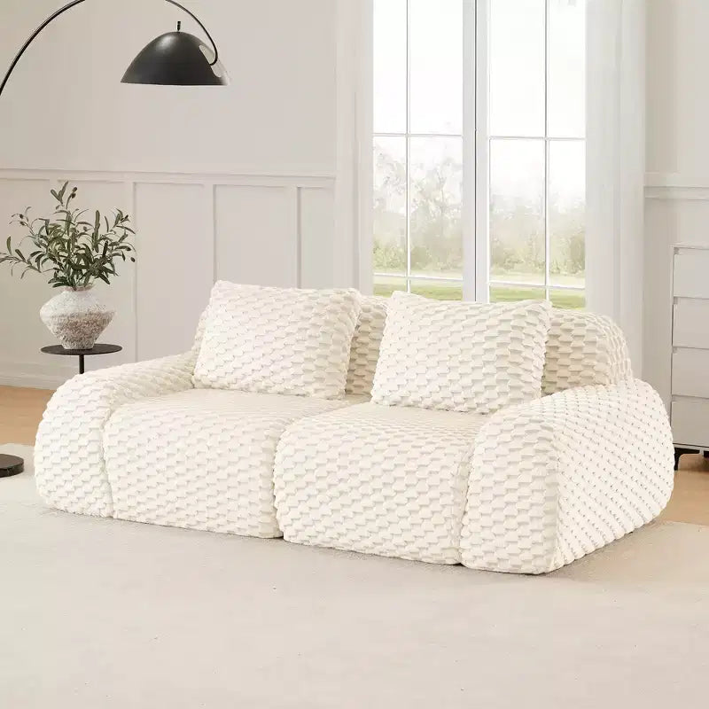 Divano Sezionale Modulare 82 Flannelette 2 Posti Seduta Profonda Fibbia Nessun Montaggio Crema