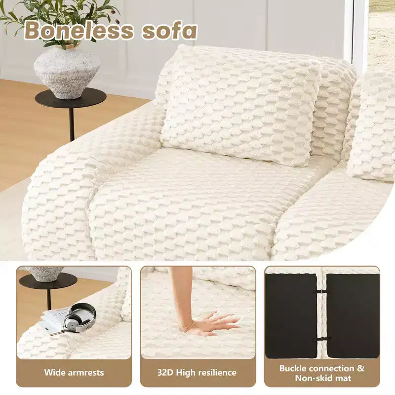 Divano Sezionale Modulare 82 Flannelette 2 Posti Seduta Profonda Fibbia Nessun Montaggio Crema