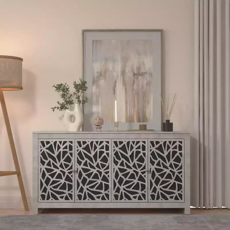 Galano Sideboard with Decorative Cut-Out Doors in Black 58.4 W  15.7 D  30 H
