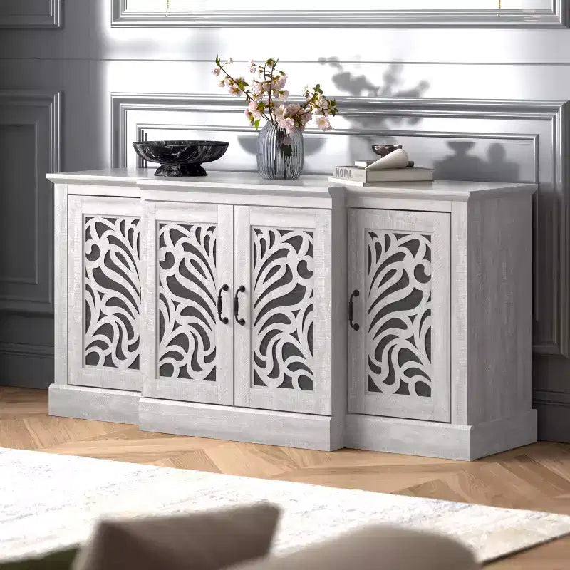 Credenza Galano con ante intagliate tradizionali in grigio 60.4 L 18.2 P 29.3 A