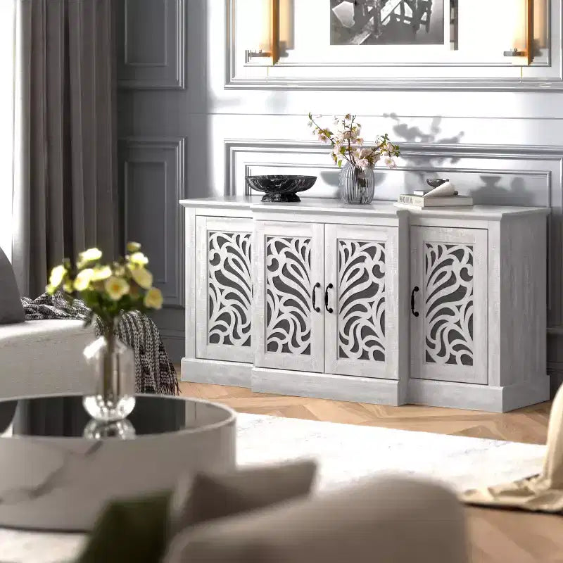 Credenza Galano con ante intagliate tradizionali in grigio 60.4 L 18.2 P 29.3 A