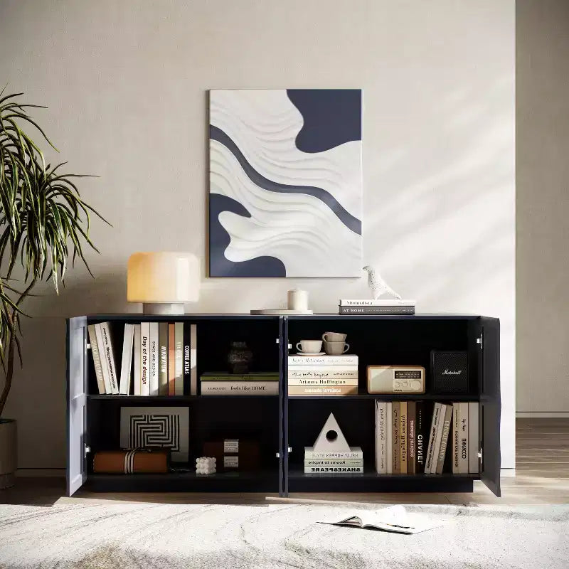 GDFStudio Grella Madia moderna con texture 3D da 59'' con 4 ante e 2 ripiani