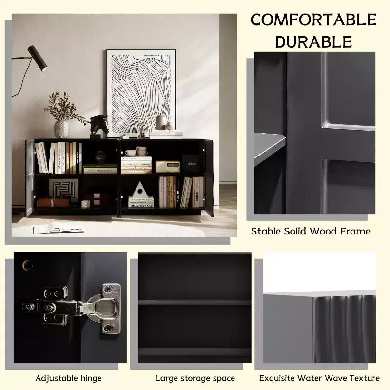 GDFStudio Grella Madia moderna con texture 3D da 59'' con 4 ante e 2 ripiani