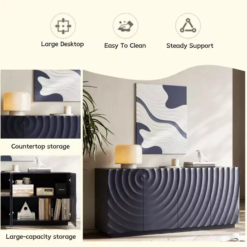 GDFStudio Grella Madia moderna con texture 3D da 59'' con 4 ante e 2 ripiani