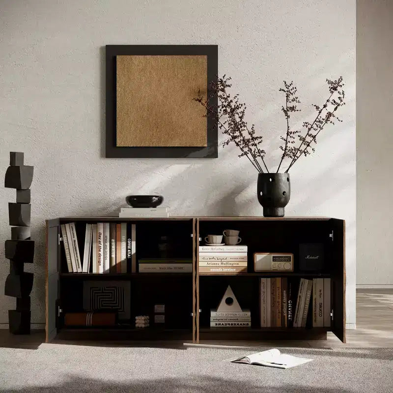 GDFStudio Grella Madia moderna con texture 3D da 59'' con 4 ante e 2 ripiani