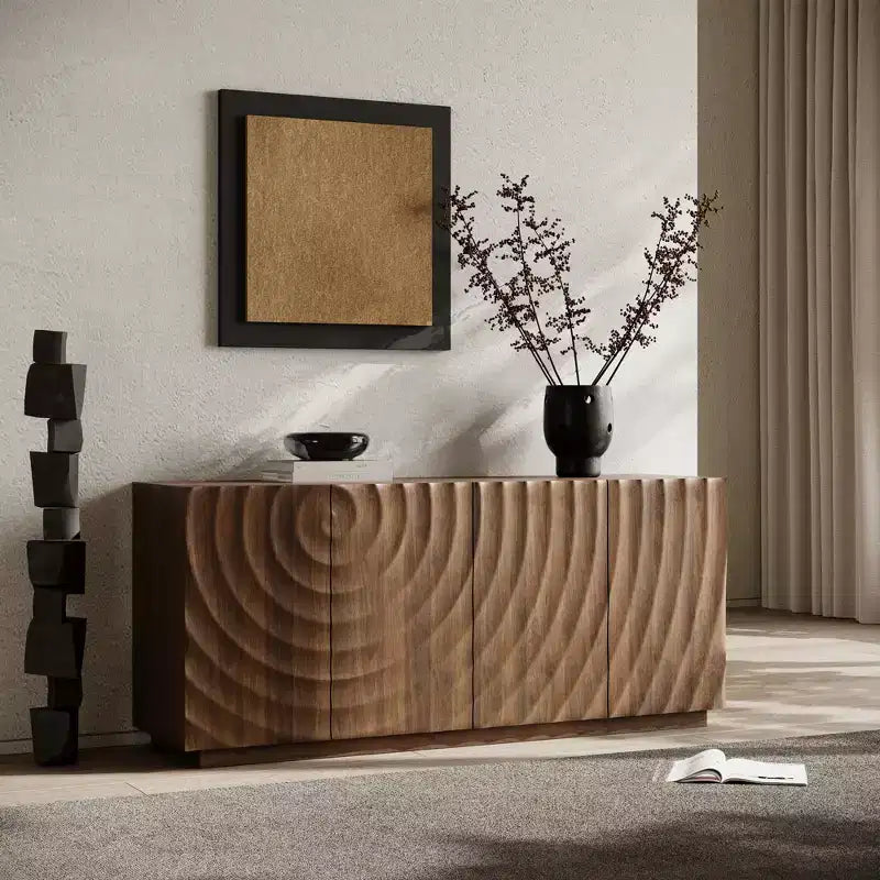GDFStudio Grella Madia moderna con texture 3D da 59'' con 4 ante e 2 ripiani