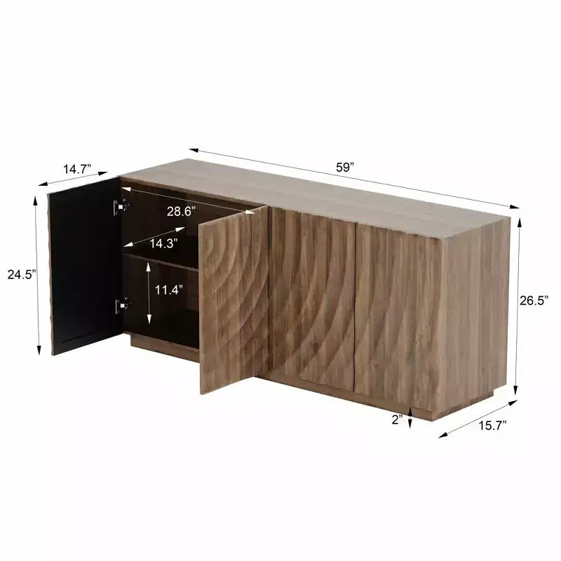 GDFStudio Grella Madia moderna con texture 3D da 59'' con 4 ante e 2 ripiani