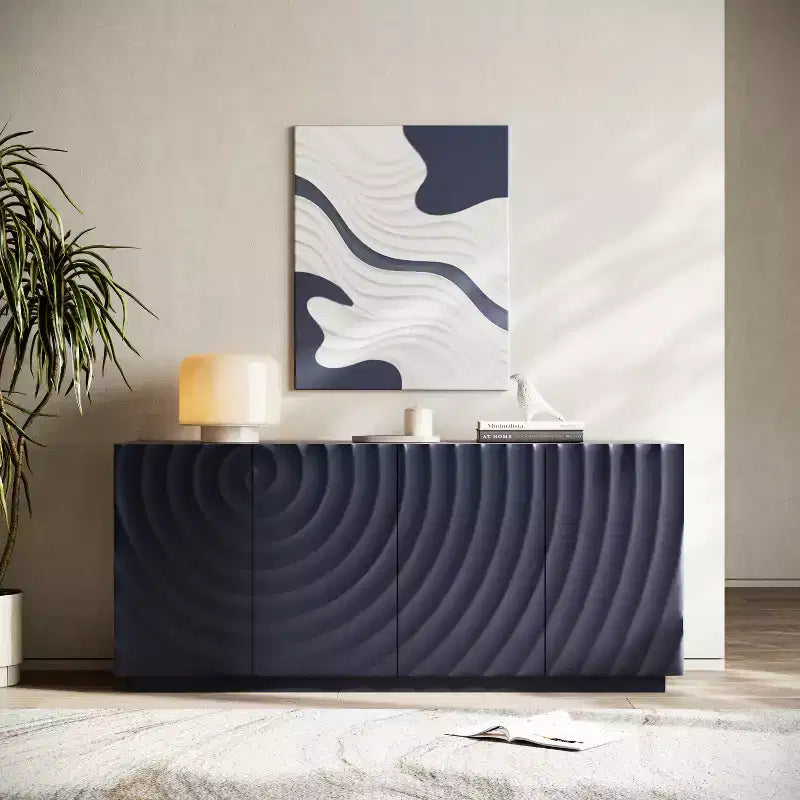 GDFStudio Grella Buffet de rangement moderne texturé 3D de 59 pouces avec 4 portes et 2 étagères
