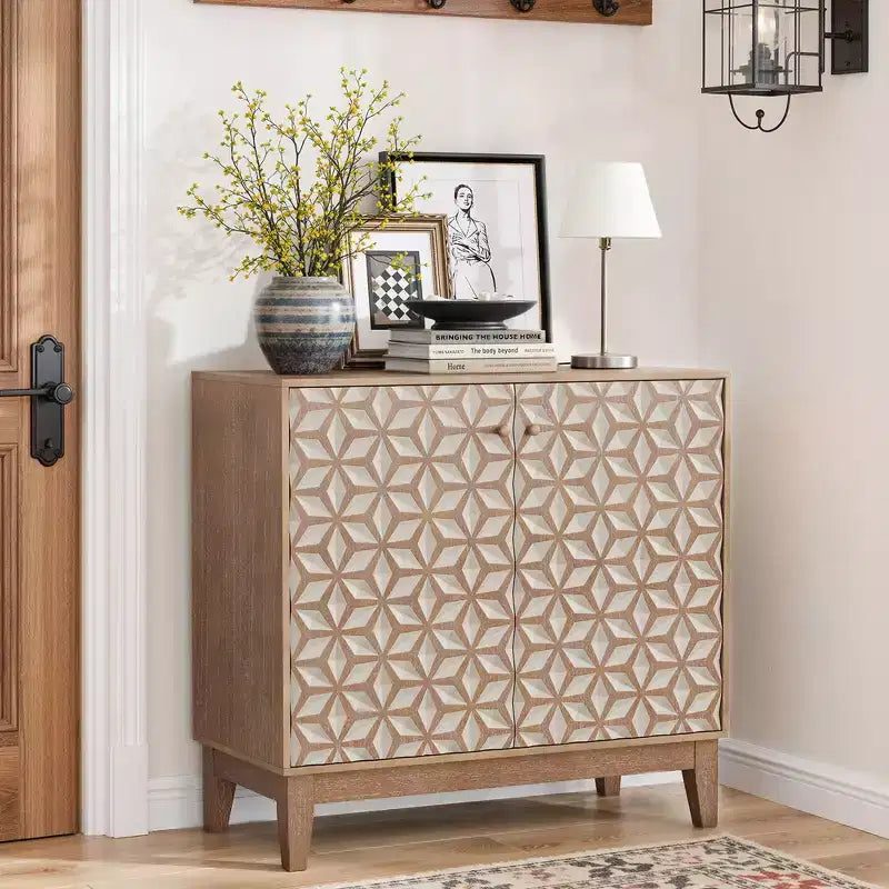 GDFStudio Hammett 31.5 Farmhouse Geometric Double Door Cabinet with Adjustable Shelves